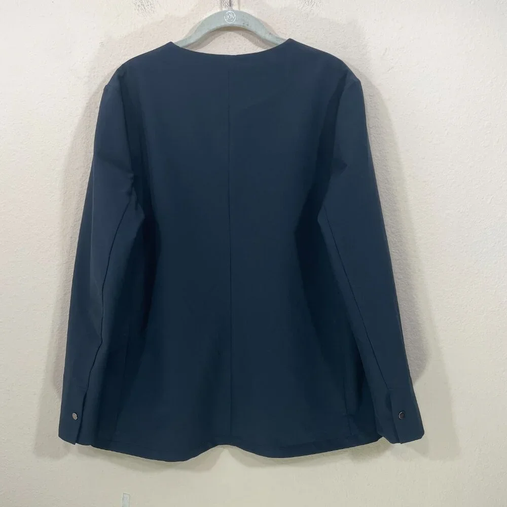 ADAY Blazer Strategy  Large Collarless in Midnight Blue‎ One Snap Button  V-Neck